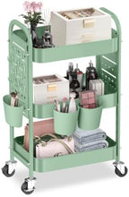 ALVOROG 3 Tier Metal Rolling Utility Cart with Pegboards,Baskets,Hook,Green by ALVOROG
