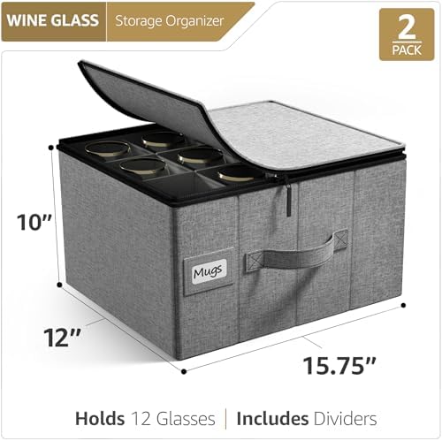 Sorbus Wine Glass Storage, Stemware Case with Dividers (2 Pack, Gray) - Image 2