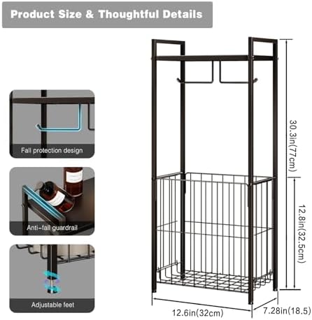 VOLDRA Toilet Paper Holder Stand with Storage Shelf, Free Standing Toilet Paper Roll Holder with Large Basket Heavy Duty Floor Double Tissue Dispenser for Bathroom Freestanding Tp Holder (Matte Black) - Image 2