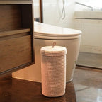 Toilet Paper Holder Handmade – Woven Cotton Toilet Paper Stand & Storage Basket with Lid, Freestanding Organizer for Bathroom, Fits 3 Mega Rolls Gradient Brown 14'' x 7'' - Image 3
