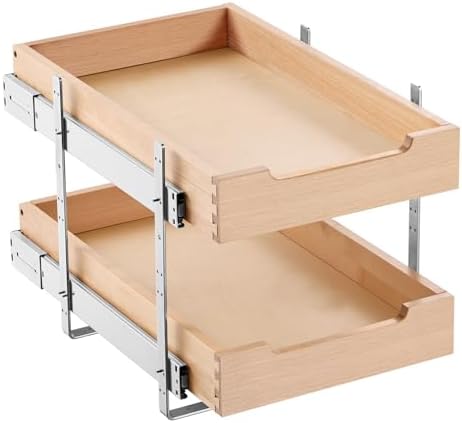 VEVOR 2 Tier Pull Out Cabinet Organizer, 14" W x 21" D Cabinet Drawer, Soft Close Slide out Shelf, Heavy-Duty Sliding Wood Drawer, Adjustable Base Cabinet Organization for Kitchen Pantry Bathroom by VEVOR