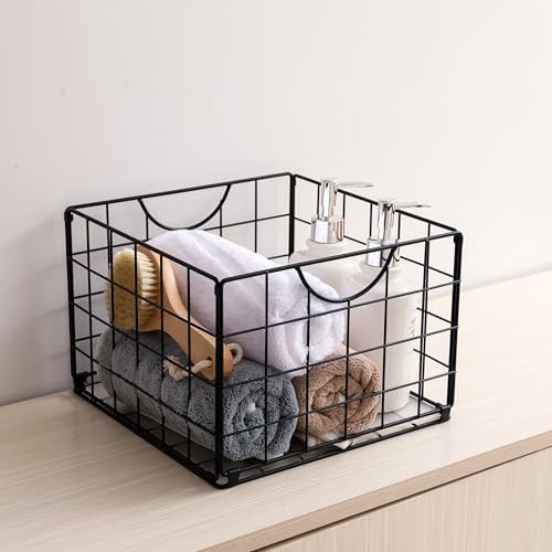 DINGTAI Metal Wire Basket Foldable Set of 4, Metal Bins for Organizing with PVC Sheet, 10.5x10.5in Wire Pantry Baskets Freezer Organizer Bins for Kitchen Closet Bathroom-Black - Image 6