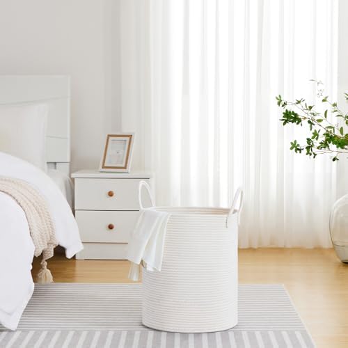VIPOSCO 53L Tall Woven Laundry Basket Hamper, White - Image 4