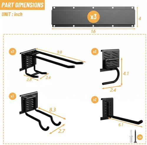 CBWLWJ Garage Tool Organizer Wall Mount, 48 inch Garage Wall Organizer, 400lbs Sturdy Garden Tool Organizer with 7 Adjustable Hooks, for Yard, Shed, Basement, Workshop(Black) - Image 3