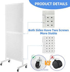 NectaCol 2'x 5' Standing Pegboard Display with T-Base, Pegboard Display Stand with Wheels, Metal Peg Board Display Rack, Art Display Stand, Extra 10 Pieces Hooks - White - Image 3