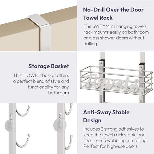 SWTYMIKI Hanging Towel Racks for Bathroom - 9 Tier Over the Door & Wall Mounted Bath Rolled Towel Storage Organizer Holder for Small Bathroom, RV, Camper (Polished Nickel, 9-Tier) - Image 2