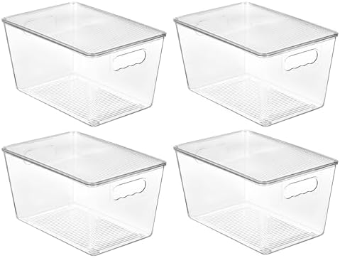 Vtopmart 4 Pack Clear Stackable Storage Bins with Lids and Handles, Large by Vtopmart