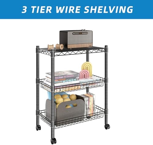 Guan River 3 Tier Wire Basket Shelf,Black,23.23" L x 13.11" W x 32.28" H - Image 4