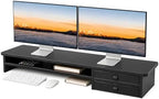 Dual Monitor Stand, 42.5 Inch Wood Monitor Riser with Drawers, 2 Tier Desktop Organizer for Computer Laptop TV, Large Screen Stand for Home Office Desk by ExaDesk