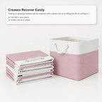 11x11 Inch Cube Storage Bins, 8 Pack Collapsible Fabric Storage Cubes with Rope Handles, Waterproof Foldable Storage Baskets for Cube Shelves, Closet, Clothes, Toys, Books, White & Pink - Image 5