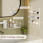 Wall-Mounted Hair Dryer Holder Styling Tool Organizer 4-Shelf Storage Wire Basket with Hook Heat Safe Rack for Hair-Straighteners,Curling Wands,Flat Iron,Cabinet Door Bathroom Kitchen White - Image 5