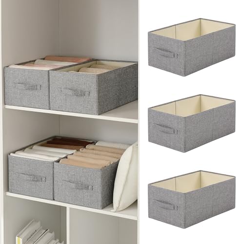 Linen Folding Storage Bins, 3 Pack Large Storage Baskets, Washable, Clothing Storage Bins with Handle, Closet Organizer for Storage Sweater,Sheets(dark grey, 18½"x11 x8½) by Unknown