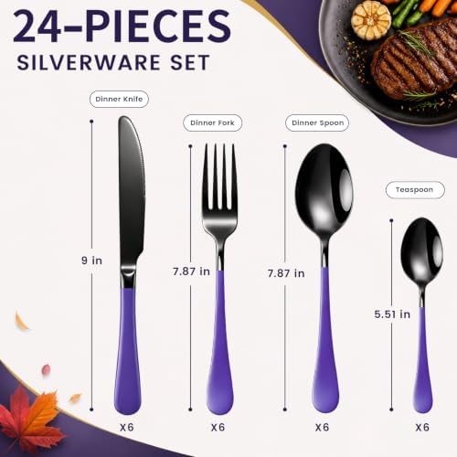 24 Piece Stainless Steel Silverware Set with Expandable Drawer Organizer - Image 7