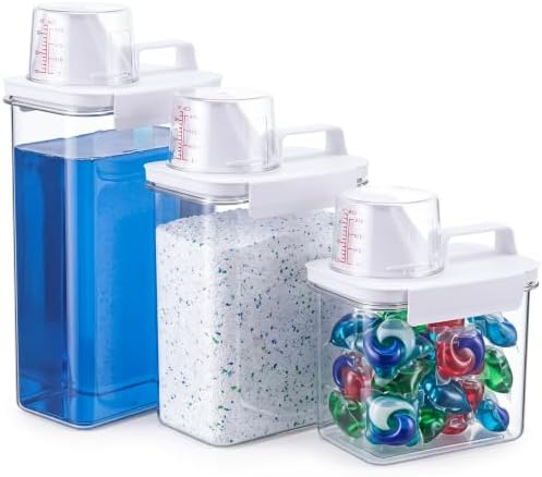 Laundry Detergent Dispenser 3 Pack 37oz 61oz 78oz Fabric Softener Dispenser Liquid Laundry Detergent Container for Scent Beads Bleach Powder Storage and Organization by Ferrochef