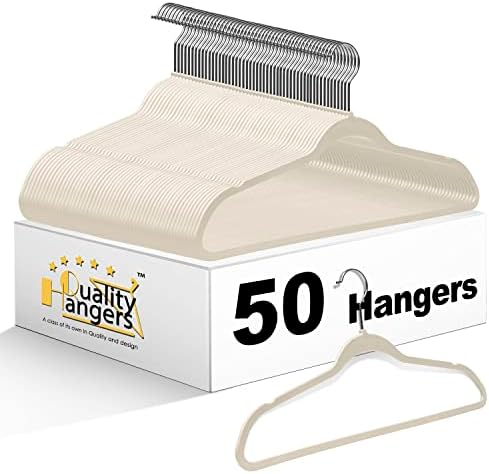 Quality Hangers Multi Pack Slim Plastic Hangers for Clothes - Sturdy Non-Velvet Pink Hangers with 360° Swivel Chrome Hook & Notches - Versatile for Coats Shirts Dresses (50, Ivory, 17.7" inch) by QualityHangers
