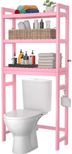 Homykic Over The Toilet Storage, 3-Tier Bamboo Bathroom Shelf, Pink by Homykic