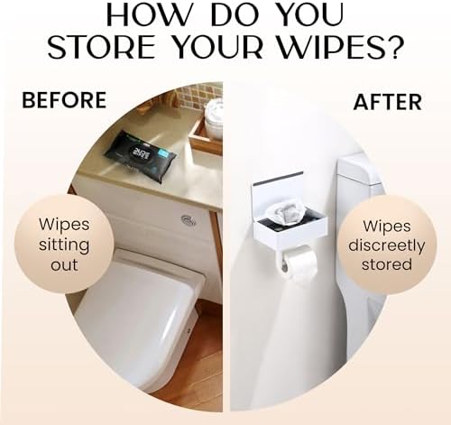 Day Moon™ - Toilet Paper Holder with Shelf - Modern Roll Holder for Bathroom - 1 Pack - Wall Mount - with Storage, White - Image 2