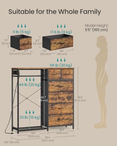 SONGMICS Dresser with Hanging Rod, Closet Organizer with 6 Fabric Drawers - Image 2