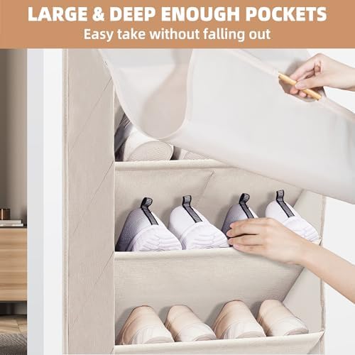 STORAGE MANIAC Over the Door Shoe Organizer with Curtain Dustproof Heavy-Duty Large Deep Pocket Hanging Shoe Organizer for Closet Dorm & Narrow Door Storage Shoe Holder Shoe Rack, 7-Shelf Beige 1 Pack - Image 6