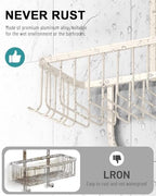 Shower Caddy Hanging - Never Rust Shower Hanging Organizer - Aluminum Over the ShowerHead Caddy with Soap Basket and 6 Hooks for Razor/Sponge (Milky White) - Image 4