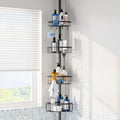 Corner Shower Caddy Tension Pole: Stainless Steel Rustproof 4-Tier Shower Organizer - 47-121 inch Adjustable Bathroom Shelves for Bathtub Shampoo Storage - Tension Rod Floor Standing Bath Rack - Black by ESSEMELLC