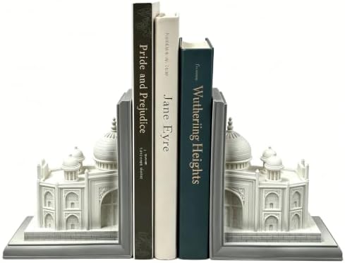 Book Ends for Shelves, Heavy Duty Decorative Bookends, Non-Skid Castle Design Book Holder for Heavy Books/CDs, Modern Aesthetic Resin Shelf Decor, Book Stopper for Home Office, Set of 2, White by BOHDK
