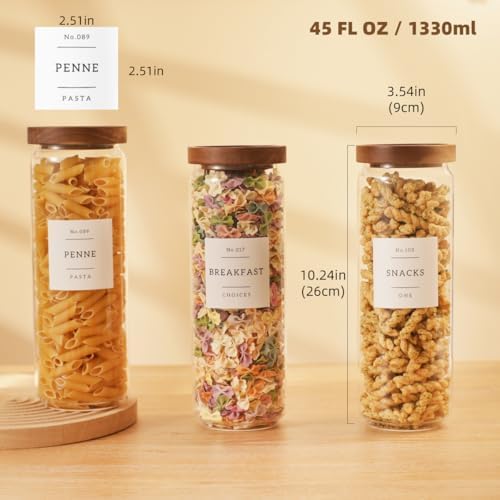 3 Pack Glass Canisters with Airtight Acacia Lids and 132 Kitchen Pantey Labels Preprint - 45 Fl Oz Borosilicate Glass Pantry Storage Jars Containers with Wooden Lids for Tea,Sugar,Cookie,Coffee,Nuts - Image 5