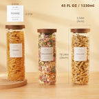 3 Pack Glass Canisters with Airtight Acacia Lids and 132 Kitchen Pantey Labels Preprint - 45 Fl Oz Borosilicate Glass Pantry Storage Jars Containers with Wooden Lids for Tea,Sugar,Cookie,Coffee,Nuts - Image 5
