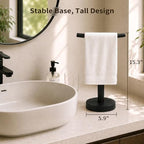 YUMORE Hand Towel Holder Stand for Bathroom & Kitchen, Freestanding T-Shape Towel Rack with Weighted Base, Matte Black - Image 5