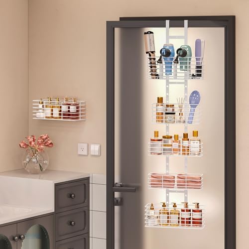 Yuyetuyo 5-Tier Over The Door Organizer Bathroom Shelves Hair Tool Organizer - Hair Dryer Holder Adjustable Height, DIY Bathroom Storage Shelf Wall Mounted Behind The Door Storage - Image 5