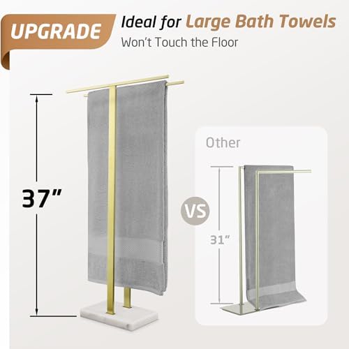 KES Brushed Gold Standing Towel Rack, 37" H, Heavy Marble Base, Bathroom - Image 2