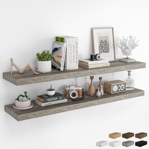 RICHFOCUS Long Floating Shelves for Wall 2Pack, Grey, 55" Lx8 D by RICHFOCUS