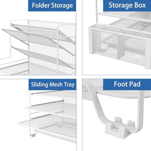 Simple Trending 7 Tier Desk File Organizer, Letter Tray Paper Organizer with Pen Holder and Metal Hanging Basket, White - Image 4