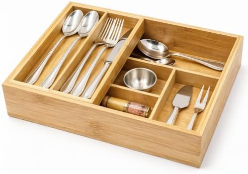 Bamboo 2-Tier Utensil Organizer for Kitchen Drawer Modular Pantry Organizer by Unknown