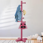 8-Hook Freestanding Wooden Coat Rack 2 Adjustable Heights Rose - Image 2