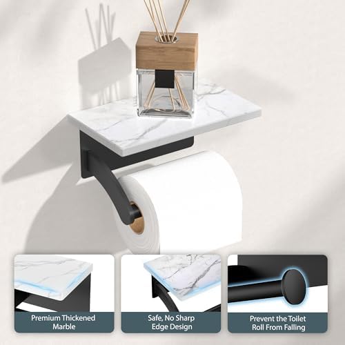 FORIOUS Natural Marble Toilet Paper Holder with Phone Shelf, Commercial - Image 4
