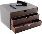 Cloth-effect Faux Leather Desk Organizer File Cabinet Executive Office Supplies Desktop Filing A4 Contract Document Stackable Storage Box with 3 Drawers (Grey) - Image 4