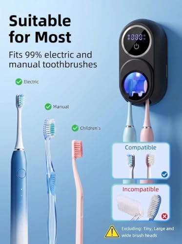 Toothbrush Holders for Bathroom, Toothbrush Sanitizer Holder Tooth Brush Wall-Mounted Cleaner Organizer Auto-Inductive Cover, Air Drying Fits Most Electric, Manual, Kids’ Toothbrushes - Black - Image 6