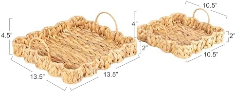 Household Essentials Woven Water Hyacinth Scalloped Square Trays, Set of 2, Natural - Image 2