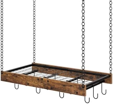 CHOEZON Hanging Pot Rack, Vintage Pot Hangers for Kitchen, Ceiling Mounted Pot Rack, Pot and Pan Hanging Rack with 12 S-Shaped Hooks, for Cookware Storage, Rustic Brown and Black TPR01BF by Choezon