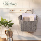 84ECO Set of 2 Grey Woven Paper Rope Hanging Baskets for Organizing, Front Door, Mail, Flowers - Image 5