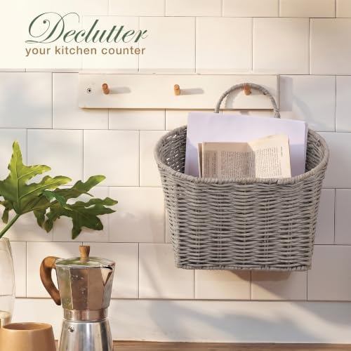 84ECO Set of 2 Grey Woven Paper Rope Hanging Baskets for Organizing, Front Door, Mail, Flowers - Image 5