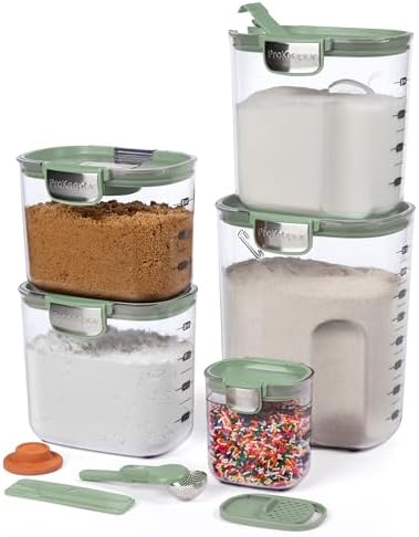 ProKeeper+ Airtight Food Storage Container Set – Clear Plastic Flour and Sugar Canister Set with Magnetic Accessories for Kitchen Organization (Pistachio, 9-Piece) by Unknown
