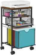 BOHDK Rolling File Cart with 3 Storage Drawers, Wood & Mesh Hanging File Folder Organizer with Wheels Under Desk, File Cabinets for Home Office, 11.81" D x 14.8" W x 25.39" H, Black by BOHDK