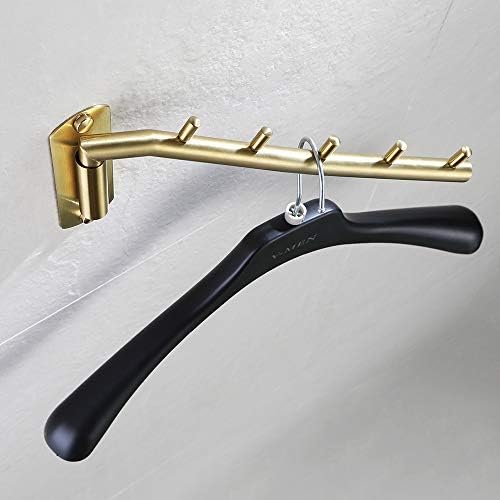 JQK Folding Clothes Hanger Rack, Stainless Steel Swing Arm Hook Holder, Clothing Hanging System Drying Closet Storage Organizer Brushed Gold Wall Mount 2 Pack, SHR100-BG-P2 - Image 5