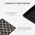 Anji Mountain Heavy Duty Waterproof Rubber Shoe Storage Mat Organizer/Boot Storage Multi Use for Entryway with Coir, Black and Ivory Insert, Fits 2 Pair (24.5" Wide) - Image 4