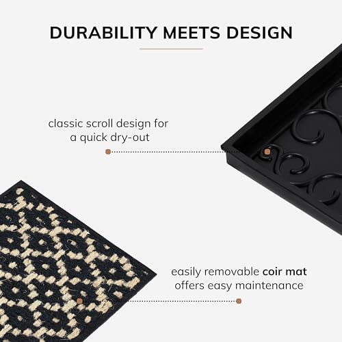 Anji Mountain Heavy Duty Waterproof Wooden Shoe Storage Mat Organizer/Boot Storage Tray Multi Use for Entryway with Coir, Black and Ivory Insert, 1 Tier, Fits 3 Pair (36.5" Wide) - Image 4