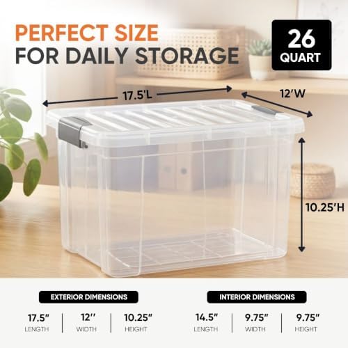 Superio 26.5 Quart Clear Plastic Storage Boxes with Lids, Stackable Organizer Containers, BPA-Free Storage Bins for Home, Office, School & Dorm, 3 Pack - Image 3