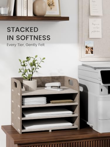 Fluxynara 4-Tier Felt File Organizer with Carry Handles, Natural Stone - Image 2