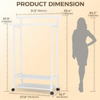 Double Rod Clothing Rack with 2 Shelves, Rolling, White - Image 3